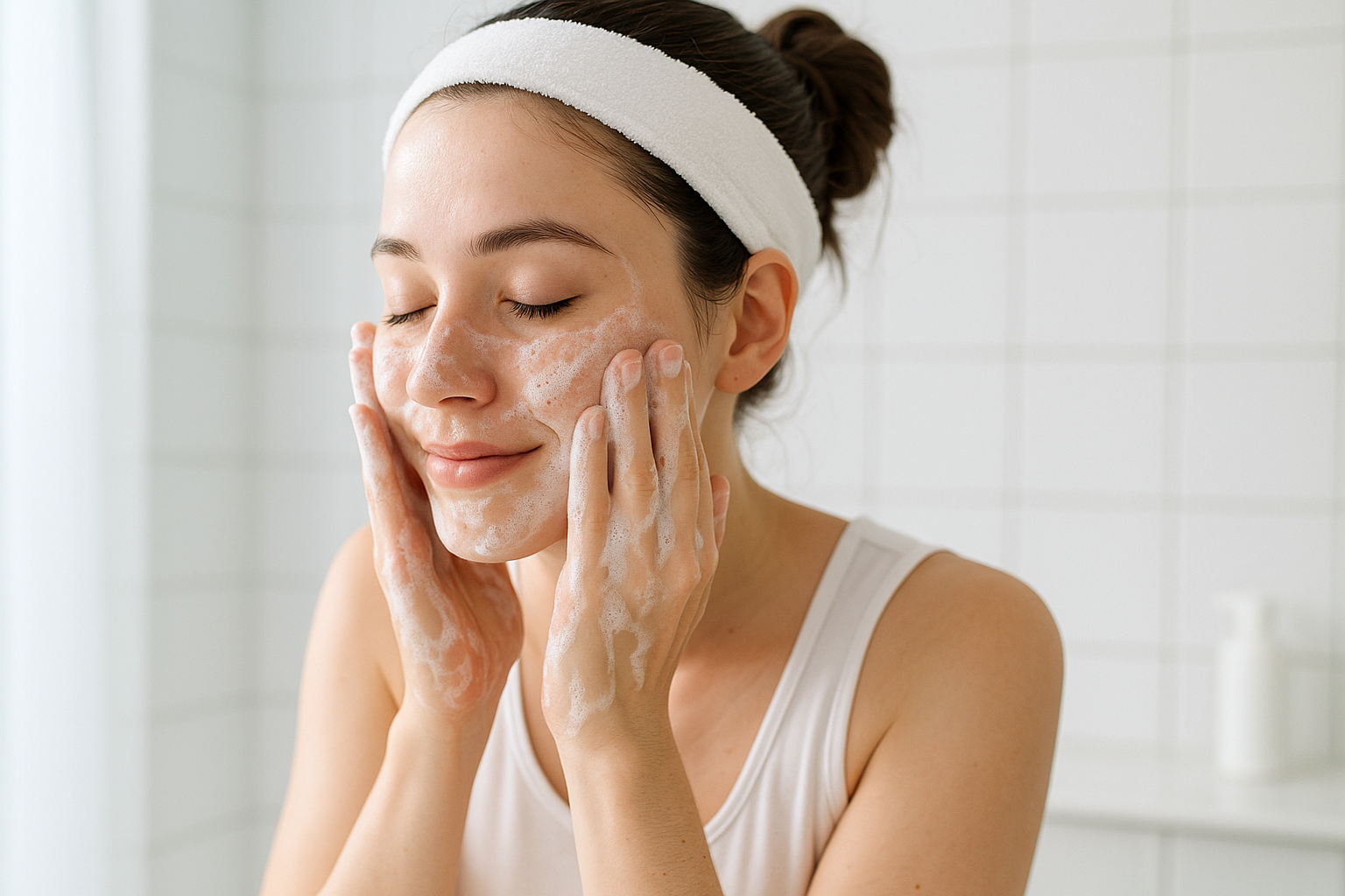 girl using face wash